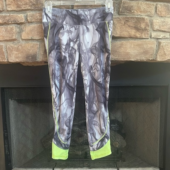 Gray & black leggings w/ neon green stripe down the sides w/ hidden pocket XS - Picture 1 of 10